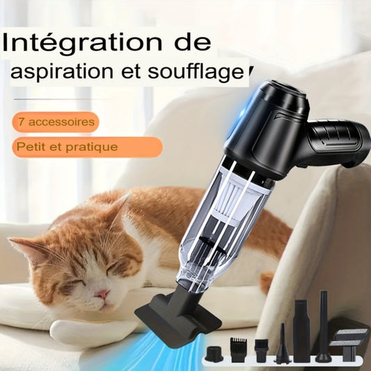 Aspirateur sans fil super puissant avec charge USB. Léger, 7 accessoires inclus, idéal pour sols durs, tapis et poils d’animaux. Rangement facile. Aspirateur domestique polyvalent.