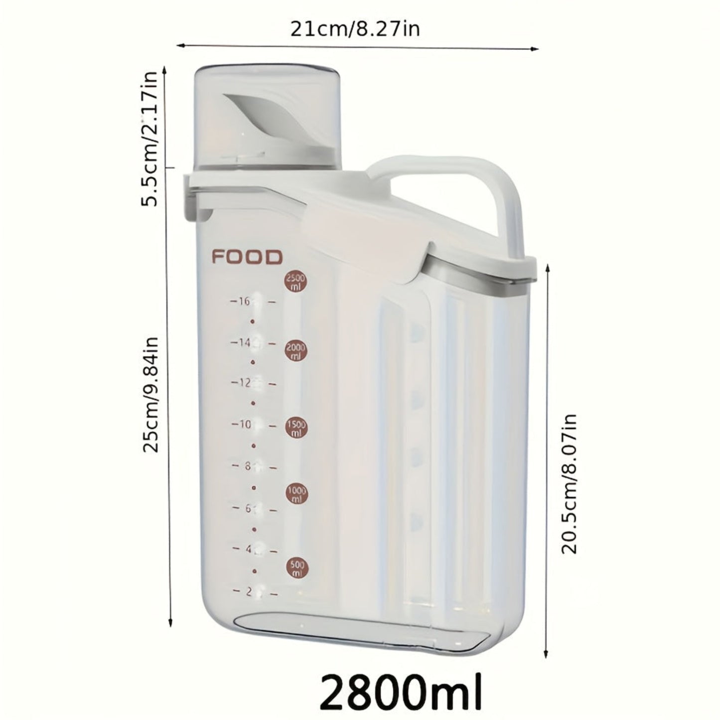 Boite hermétique 2000/2800 ml pour nourriture pour animaux. Anti‑humidité, avec tasse à mesurer et poignée. Design transparent pour croquettes chien/chat. Idéal garde‑manger.