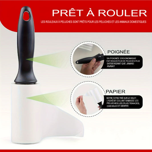 Rouleau anti‑peluches extra adhésif avec recharges 40/120/160/240 feuilles. Retire poils de chien et chat sur vêtements, meubles et tapis. Portable et facile à utiliser.