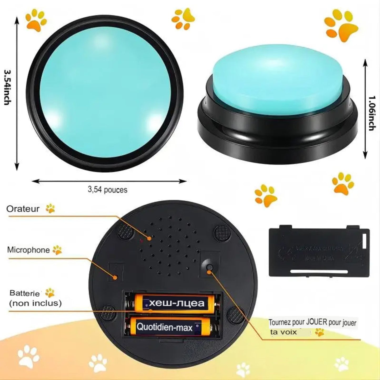 Boutons parlants enregistrables pour chien – Jouets interactifs et éducatifs portables - Le Panier du Chien