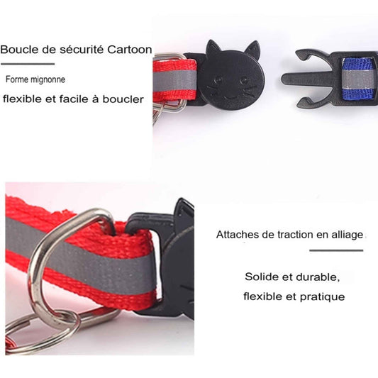 Collier réfléchissant pour chat – Attache détachable avec oreilles rondes et clochette – Accessoire pour collier de chat ou petit chien