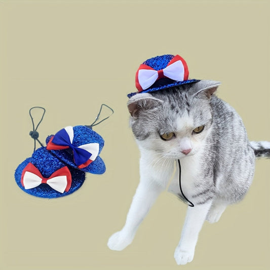 Tenue patriotique étoilée pour chiens et chats avec chapeau bleu et nœud papillon rouge blanc bleu
