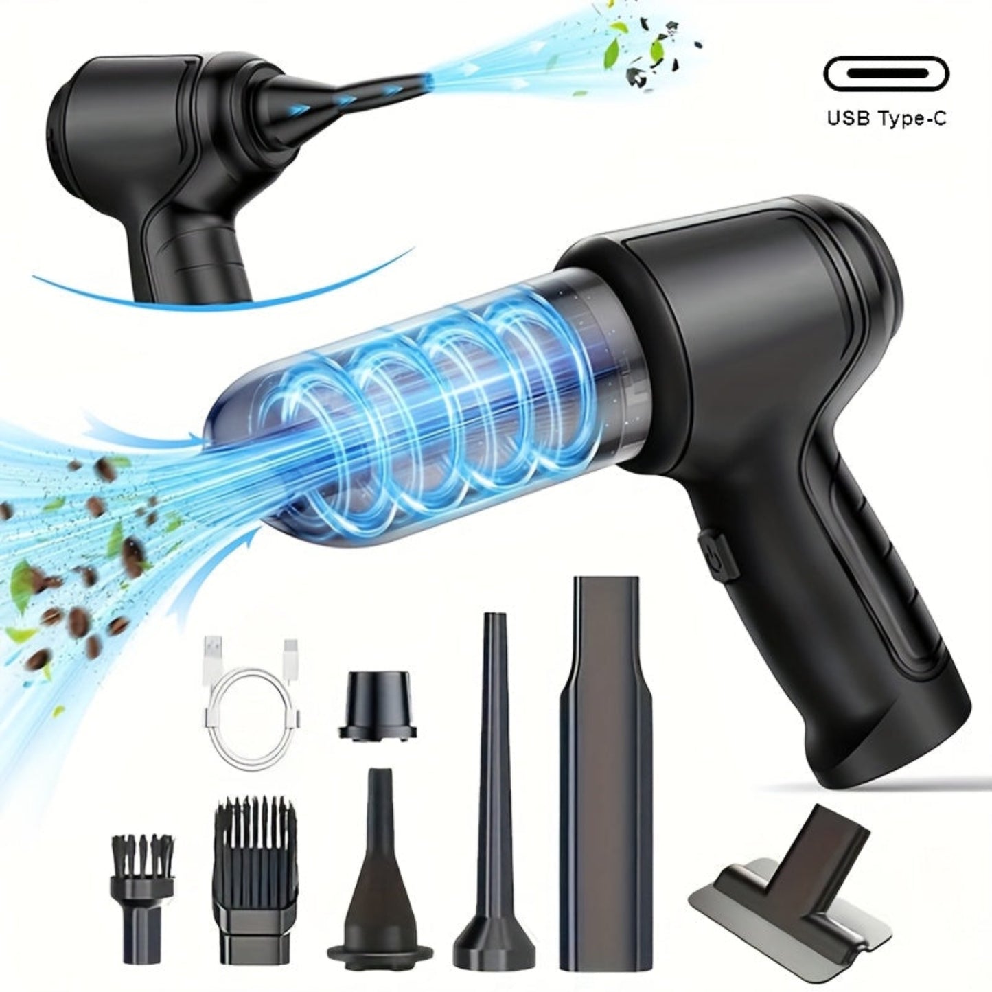 Aspirateur sans fil super puissant avec charge USB. Léger, 7 accessoires inclus, idéal pour sols durs, tapis et poils d’animaux. Rangement facile. Aspirateur domestique polyvalent.