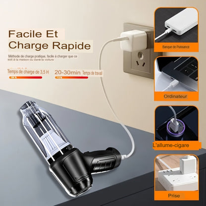 Aspirateur sans fil super puissant avec charge USB. Léger, 7 accessoires inclus, idéal pour sols durs, tapis et poils d’animaux. Rangement facile. Aspirateur domestique polyvalent.