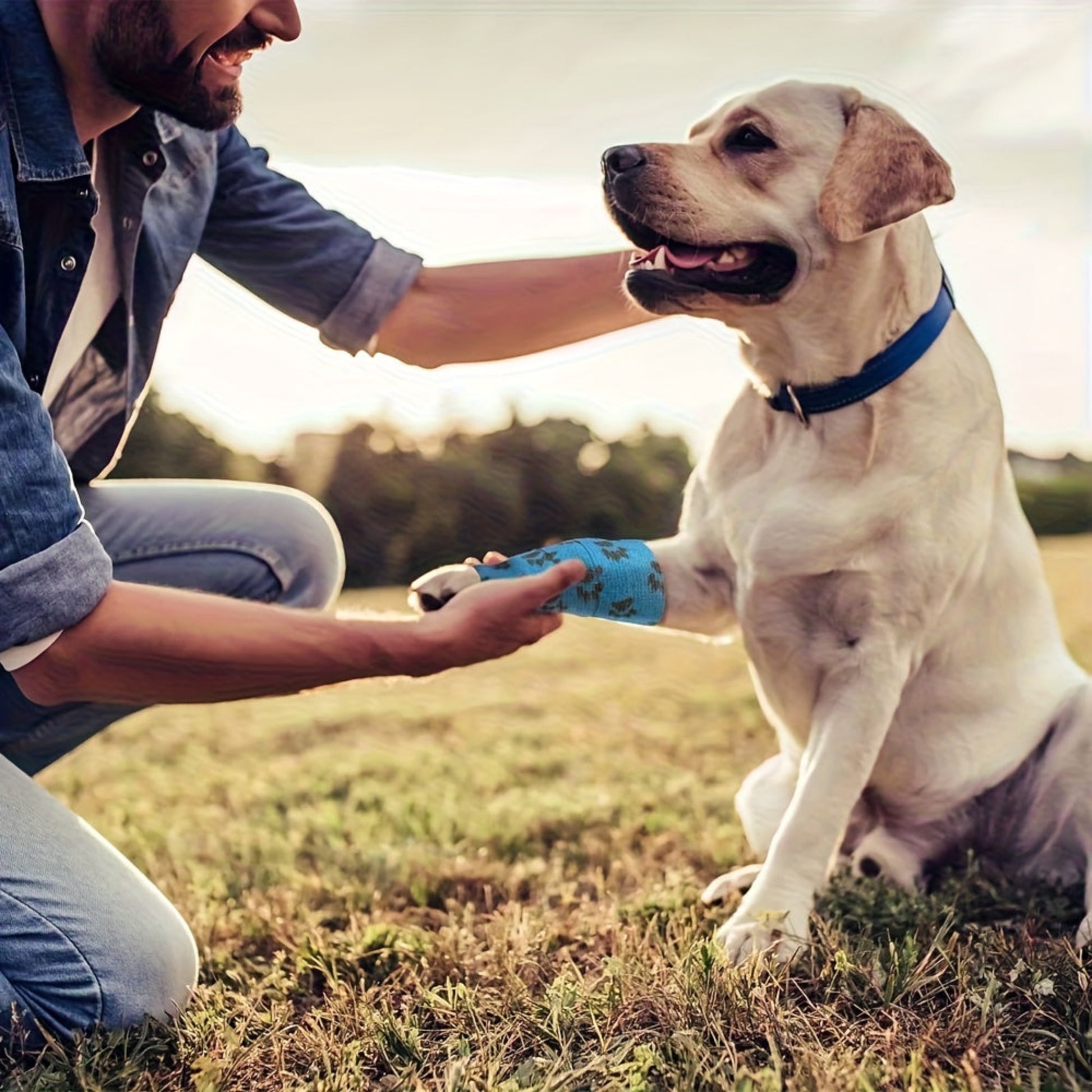 Lot de 6 bandages auto‑adhésifs respirants, couleurs assorties. Faciles à déchirer, sans résidu, idéals pour chiens, chats, chevaux et usage sportif.