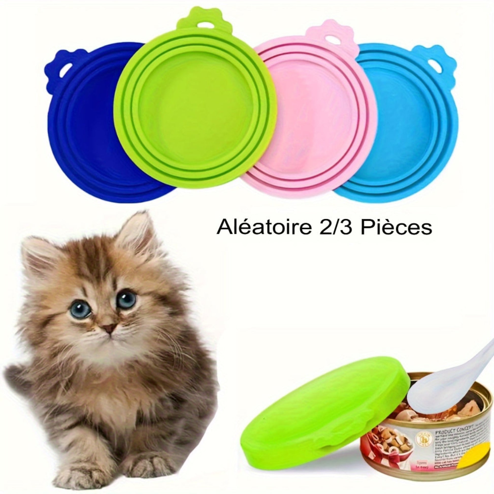 Couvercles en silicone pour aliments pour animaux, 2/3 pièces avec cuillère. S’adaptent aux boîtes, gardent la fraîcheur, idéals pour nourriture de chats et chiens