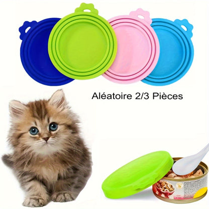 Couvercles en silicone pour aliments pour animaux, 2/3 pièces avec cuillère. S’adaptent aux boîtes, gardent la fraîcheur, idéals pour nourriture de chats et chiens