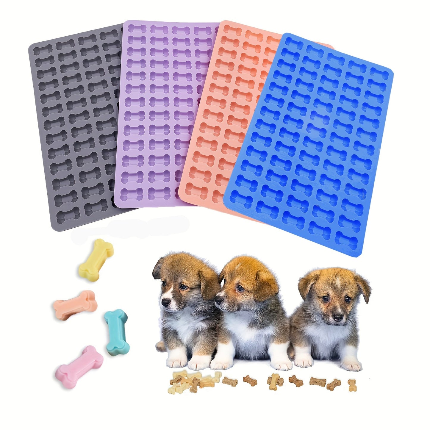 Moule en silicone en forme d’os pour friandises pour chiens. Idéal pour chocolats, glaçons, bonbons et snacks maison. Silicone alimentaire, facile à nettoyer, 1 unité
