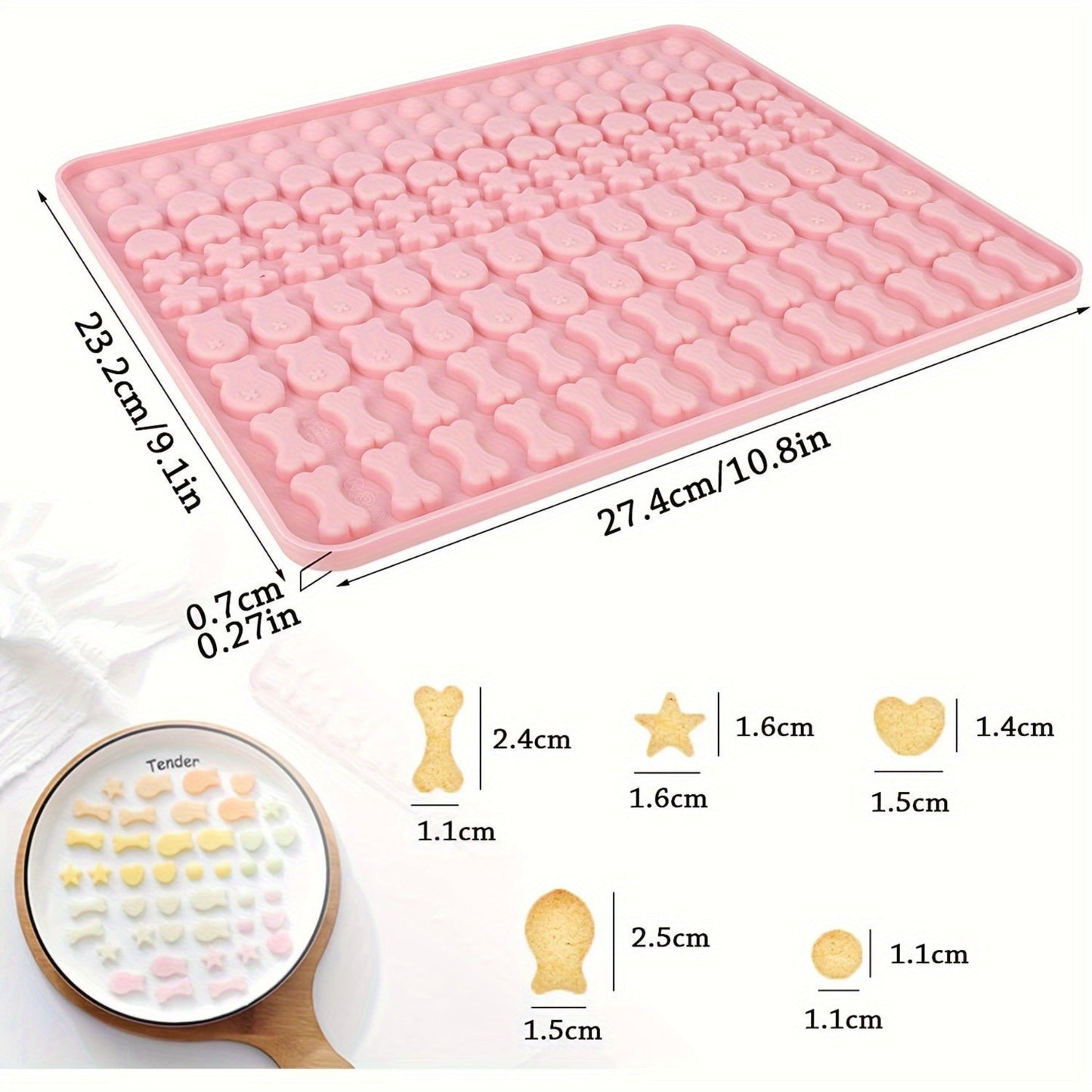 Lot de 2 moules en silicone pour friandises pour chiens. Tapis de cuisson avec 5 formes et 130 empreintes. Idéal biscuits, snacks et friandises maison. Silicone alimentaire.