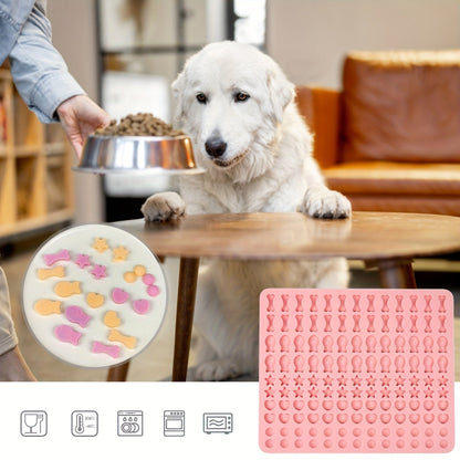 Lot de 2 moules en silicone pour friandises pour chiens. Tapis de cuisson avec 5 formes et 130 empreintes. Idéal biscuits, snacks et friandises maison. Silicone alimentaire.