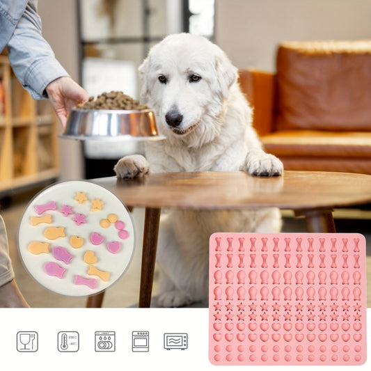 Lot de 2 moules en silicone pour friandises pour chiens. Tapis de cuisson avec 5 formes et 130 empreintes. Idéal biscuits, snacks et friandises maison. Silicone alimentaire.