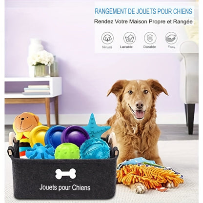 Panier de rangement pliable FeltPaws pour animaux. Poignée robuste, feutre durable, facile à nettoyer. Idéal pour jouets, vêtements, accessoires et produits de toilettage.