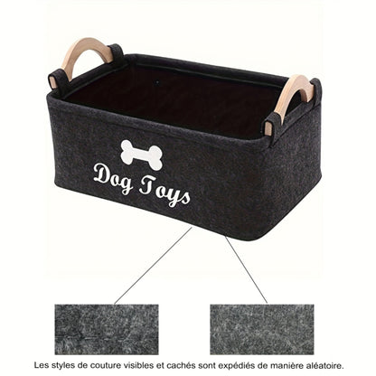 Panier de rangement pliable FeltPaws pour animaux. Poignée robuste, feutre durable, facile à nettoyer. Idéal pour jouets, vêtements, accessoires et produits de toilettage.