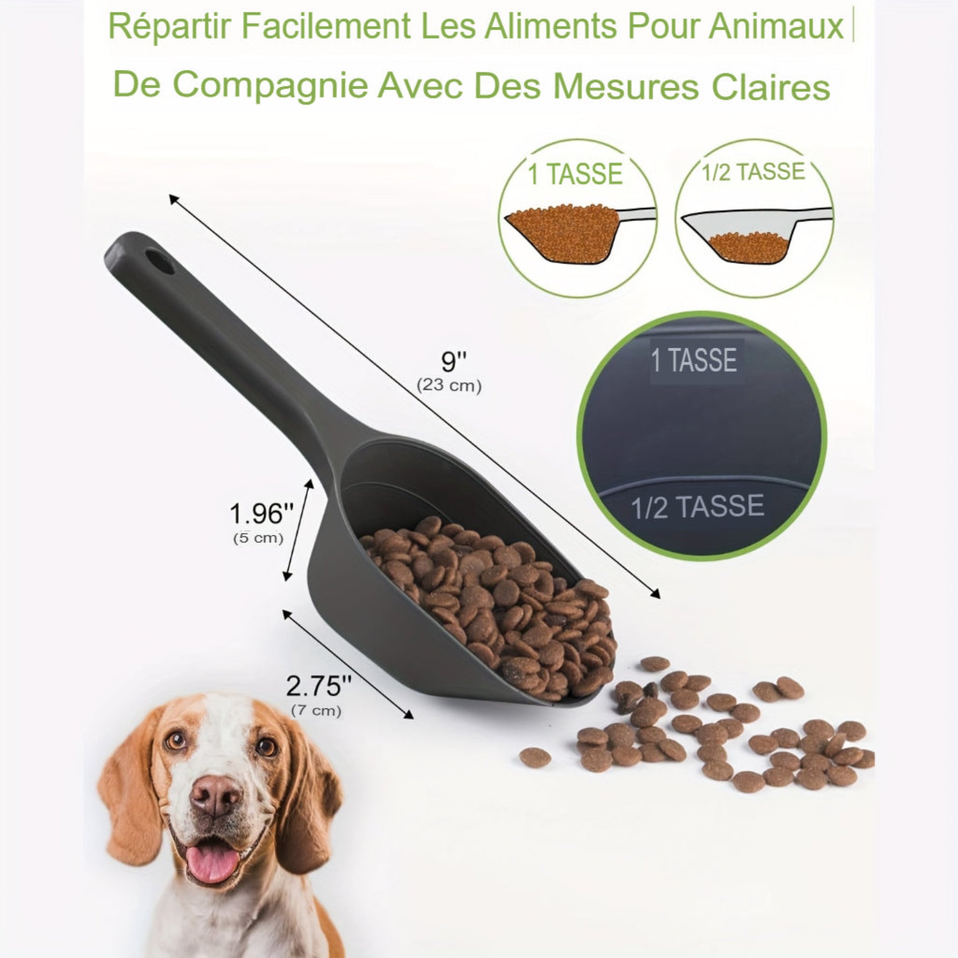 Pelle à croquettes grand format en plastique résistant. Cuillère d’alimentation durable, facile à utiliser, idéale pour chiens et chats. Parfaite pour doser et servir les repas
