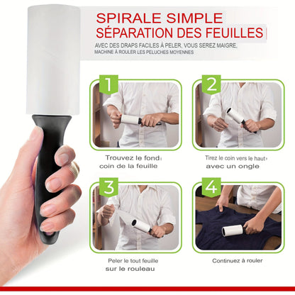 Rouleau anti‑peluches extra adhésif avec recharges 40/120/160/240 feuilles. Retire poils de chien et chat sur vêtements, meubles et tapis. Portable et facile à utiliser.