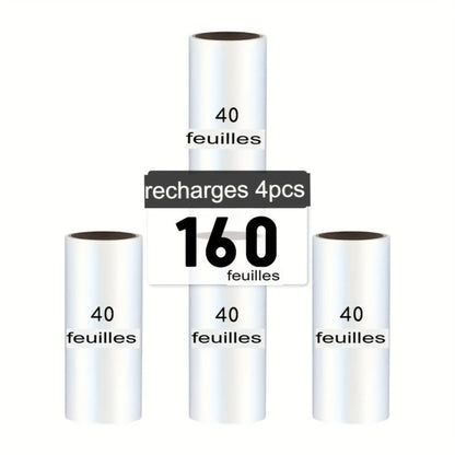 Rouleau anti‑peluches extra adhésif avec recharges 40/120/160/240 feuilles. Retire poils de chien et chat sur vêtements, meubles et tapis. Portable et facile à utiliser.
