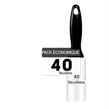 Rouleau anti‑peluches extra adhésif avec recharges 40/120/160/240 feuilles. Retire poils de chien et chat sur vêtements, meubles et tapis. Portable et facile à utiliser.