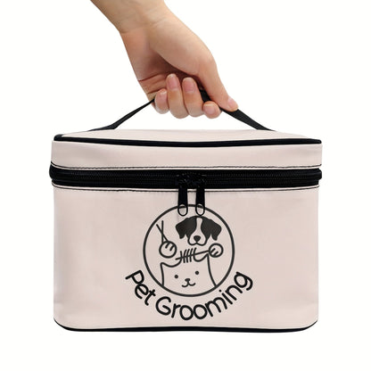 Sac de rangement pour kit de toilettage pour chiens et chats. Multi‑compartiments, poignée supérieure, double fermeture éclair sécurisée. Idéal maison & voyage. Design chien ludique.