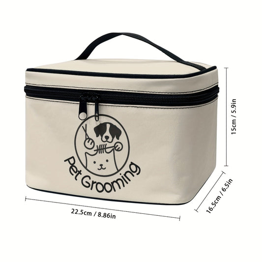 Sac de rangement pour kit de toilettage pour chiens et chats. Multi‑compartiments, poignée supérieure, double fermeture éclair sécurisée. Idéal maison & voyage. Design chien ludique.