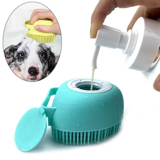 brosse toilette chien chat silicone reservoir shampooing massage