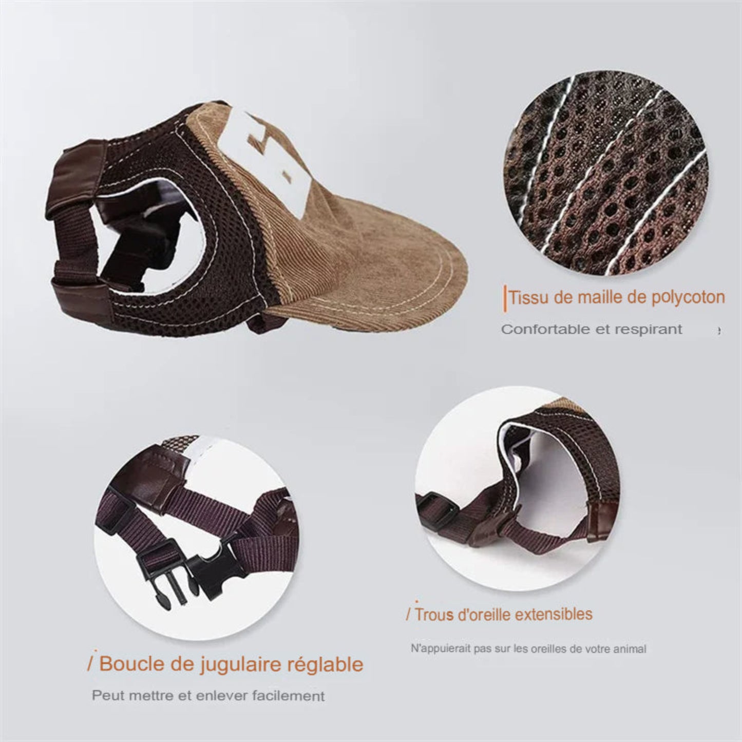Casquette de baseball pour chien avec protection solaire et trous d’oreilles