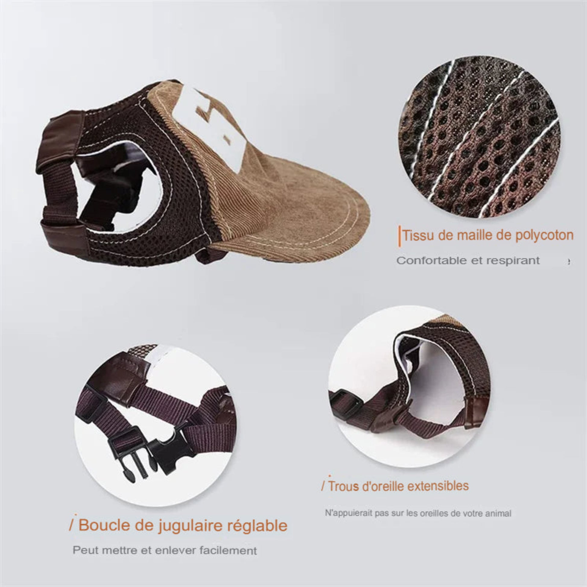 Casquette de baseball pour chien avec protection solaire et trous d’oreilles