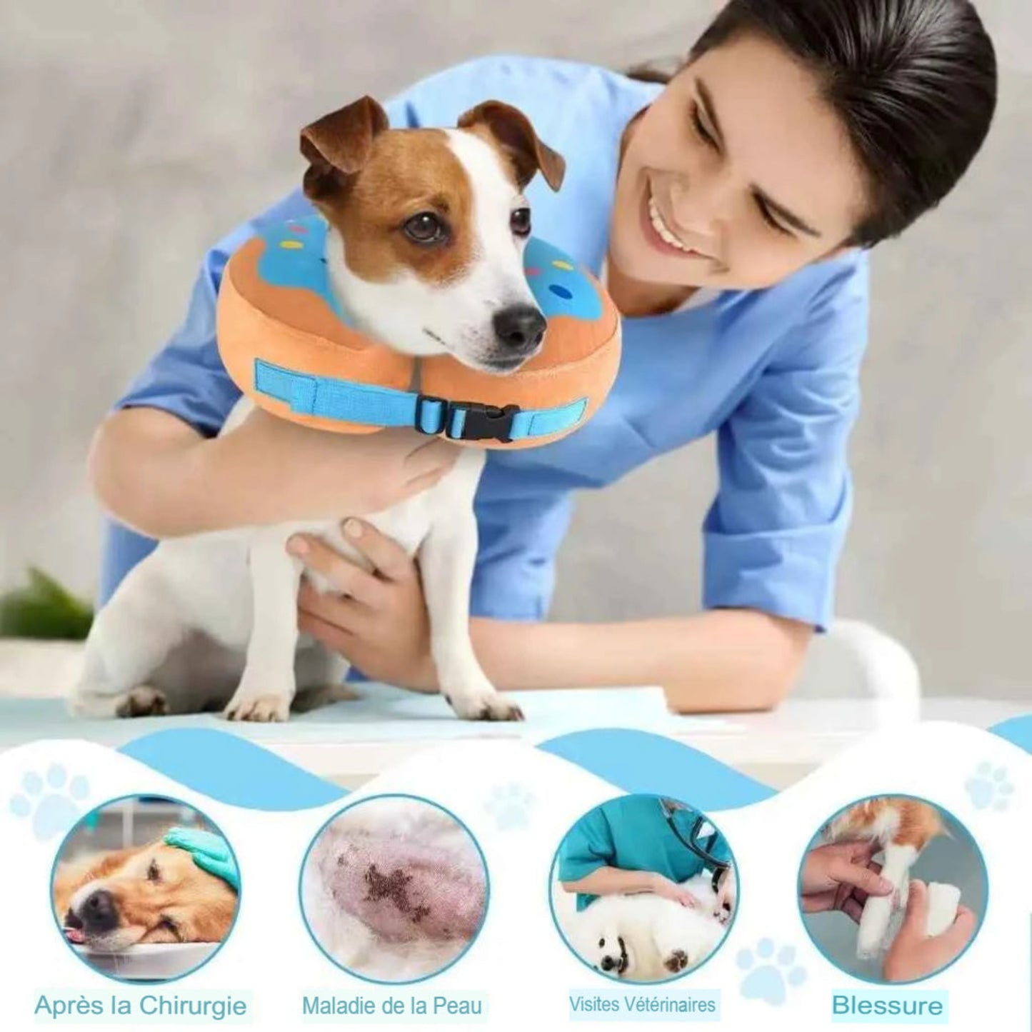 Collier de récupération gonflable doux pour chien et chat, alternative au cône Elizabeth