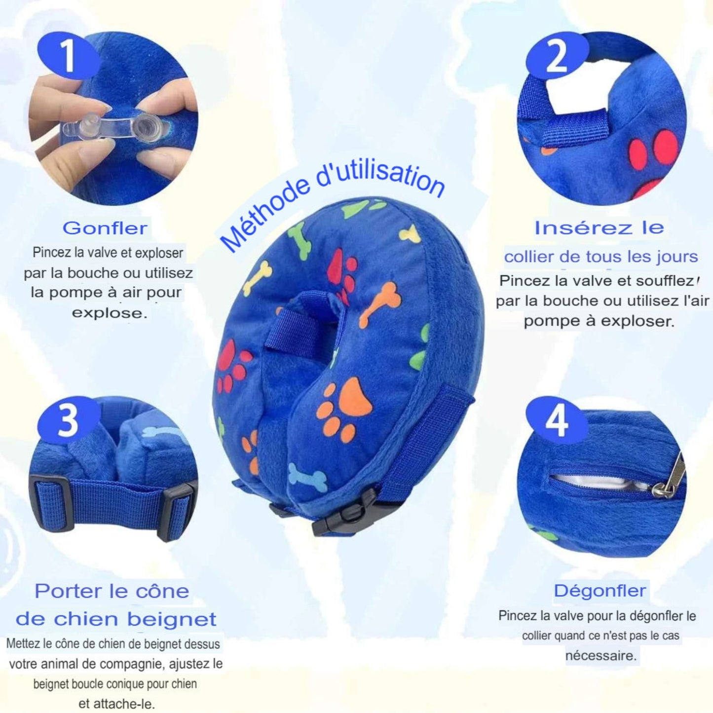 Collier de récupération gonflable doux pour chien et chat, alternative au cône Elizabeth