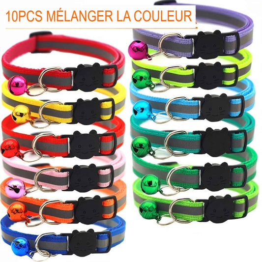 Collier réfléchissant pour chat – Attache détachable avec oreilles rondes et clochette – Accessoire pour collier de chat ou petit chien