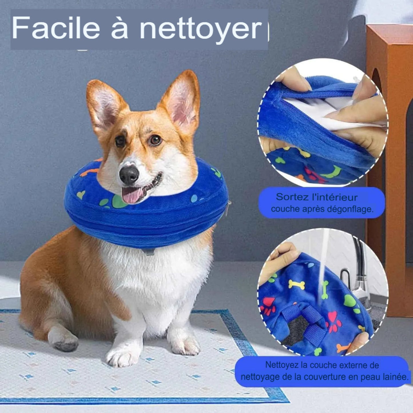 Collier de récupération gonflable doux pour chien et chat, alternative au cône Elizabeth