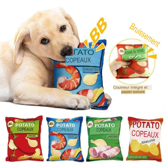 jouet chien chips en peluche grinçant papier sonore résistant aux morsures