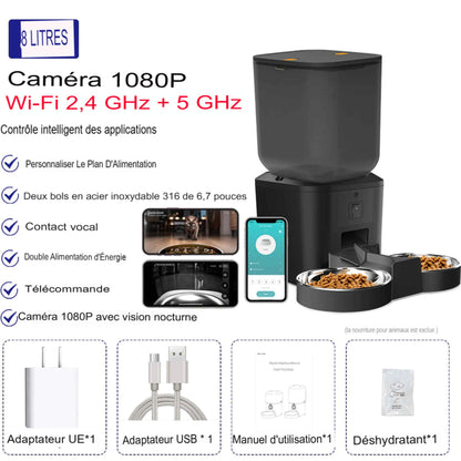 Mangeoire automatique pour chien et chat 8L avec caméra HD 1080p et vision nocturne