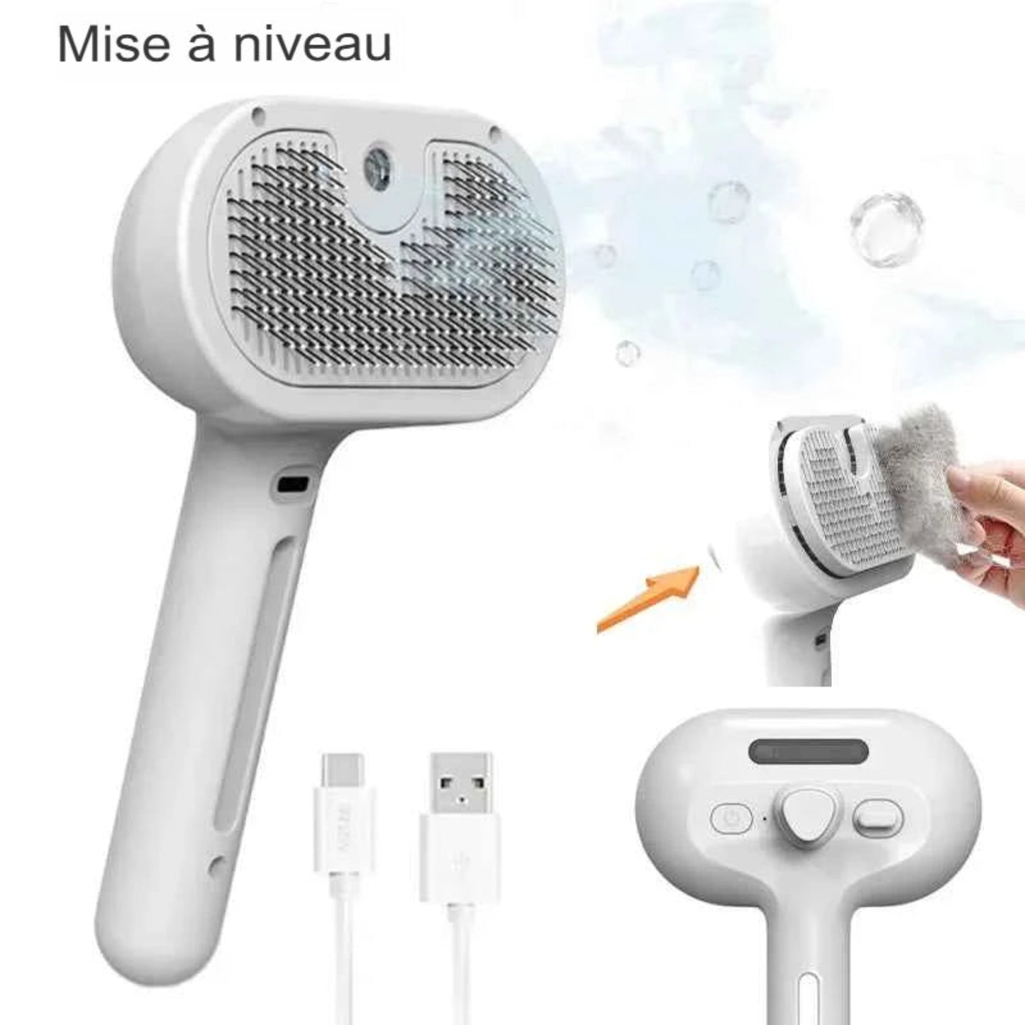 Peigne de toilettage en spray pour chiens et chats – Brosse vapeur anti-poils volants, anti-frisottis et antistatique