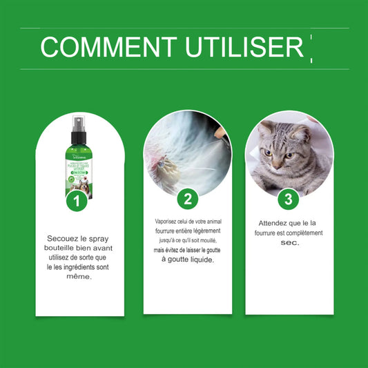 Spray anti-acariens pour chien et chat, élimine puces et tiques