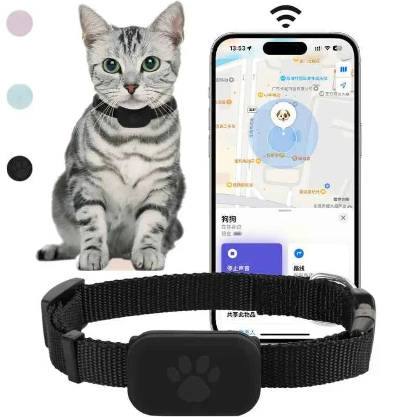 Traceur GPS Bluetooth pour animaux de compagnie, Mini suivi de mouvement, colliers d'alerte, Anti-perte, pour chats et chiots, localisateur Global à distance