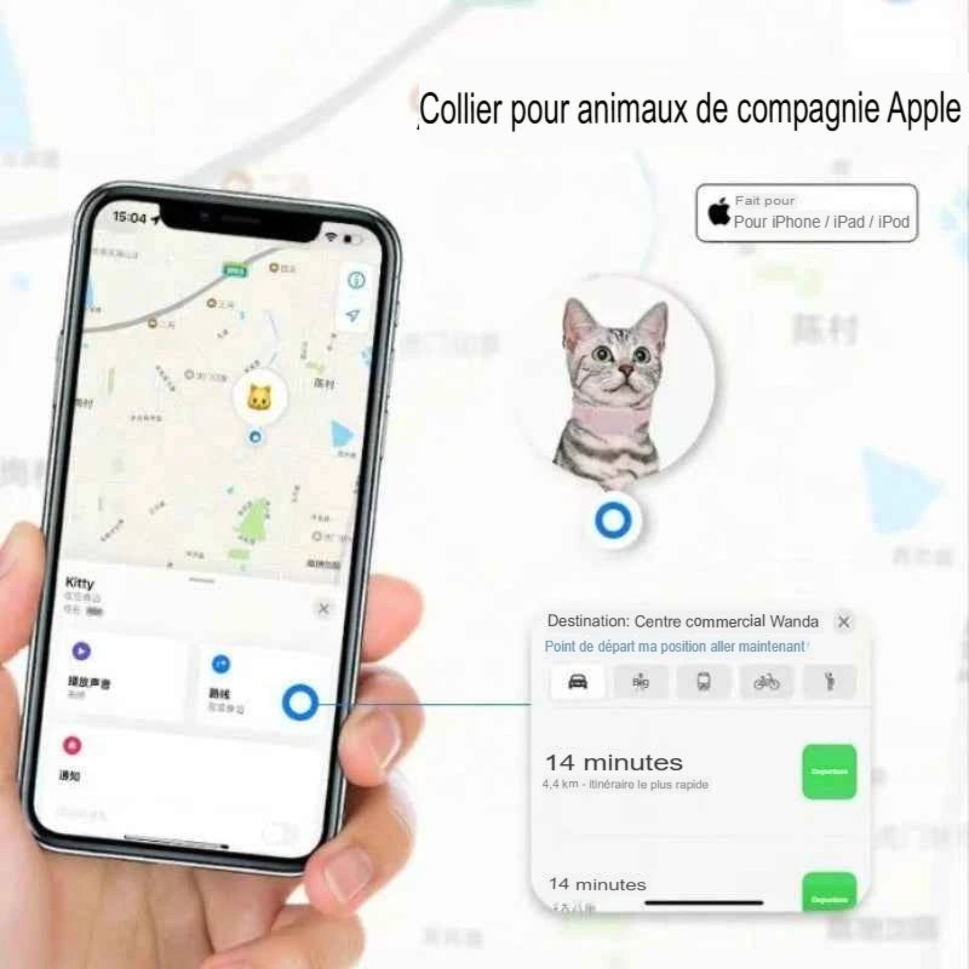 Traceur GPS Bluetooth anti-perte pour chats et chiots avec localisation à distance